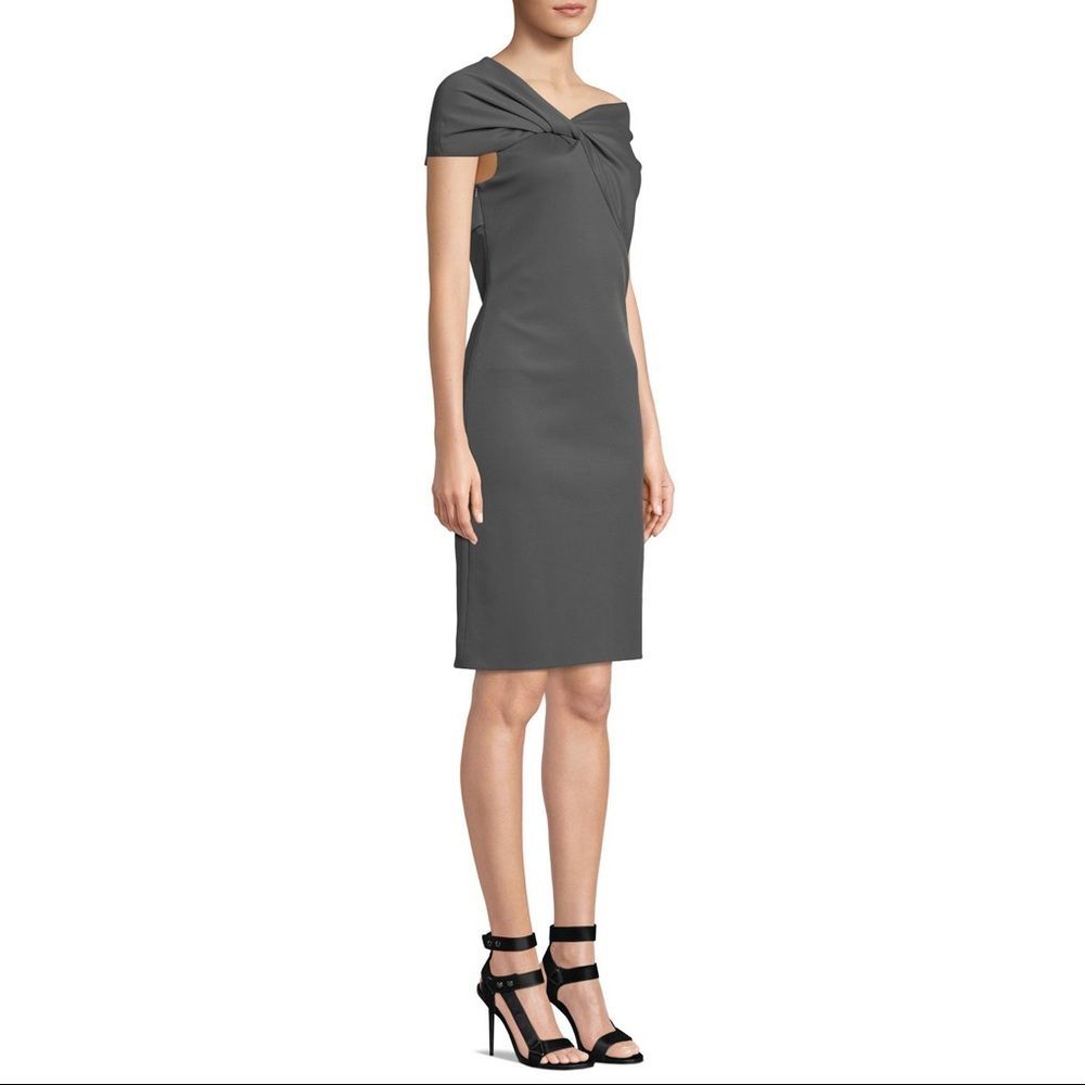 Helmet Lang Gray Twist Neck Ribbed Dress Large NWT - Picture 7 of 13